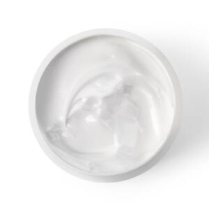 Jar with body cream on white background